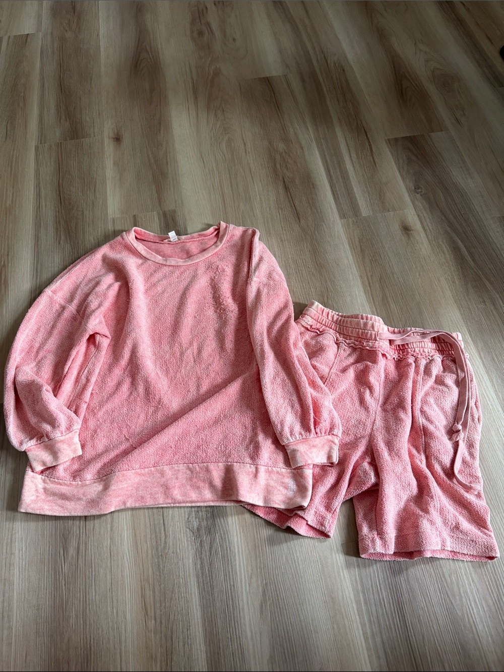 FP Movement by Free People Soft Pink Coral Terry Set - Long Sleeve & Shorts